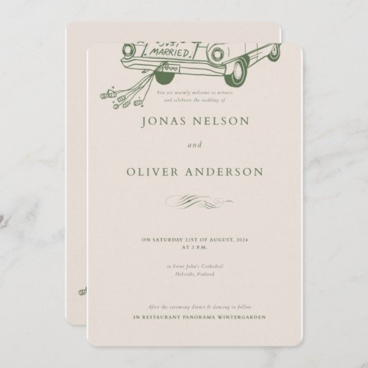 Green Minimal Wedding Invitation 2025 Kaart (Voorkant / Achterkant)