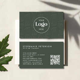 Green Minimalist Botanical Custom Logo QR Code Visitekaartje