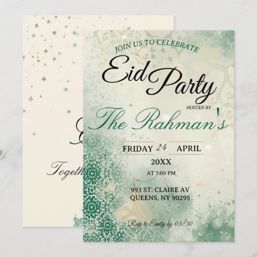 Green Minimalist  elegant Eid Party Invitation  Kaart (Voorkant / Achterkant)