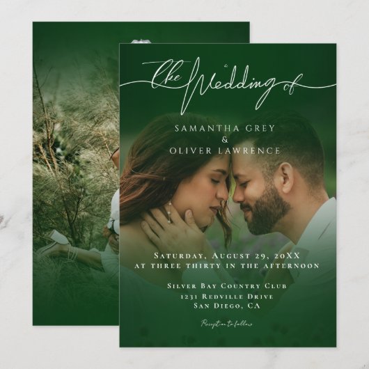 Green Minimalist Handwritten Wedding Imitation Kaart (Voorkant / Achterkant)