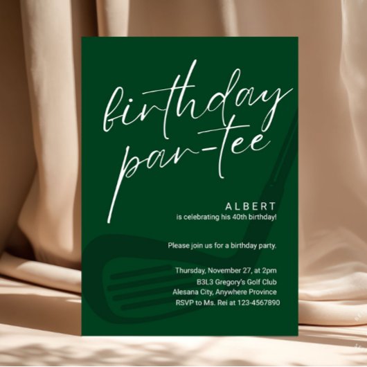 Green Minimalist Men Golf Birthday Par-Tee Kaart
