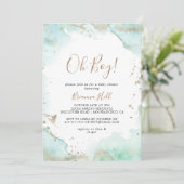 Green Minimalist Oh Boy Baby shower Invitation Kaart (Staand voorkant)