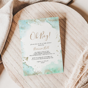 Green Minimalist Oh Boy Baby shower Invitation Kaart