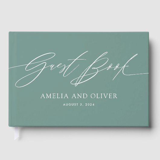 Green Minimalist Wedding Guest Book Gastenboek (Voorkant)