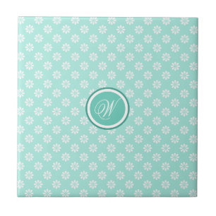 Green Mint Daisies Monogrammed Tegeltje