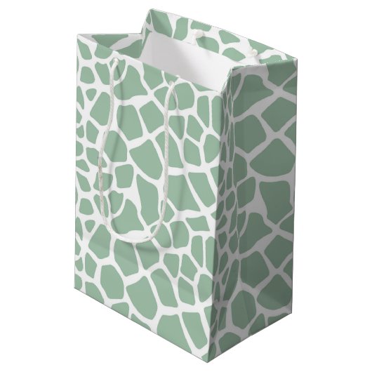 Green Mint Giraffe Print Medium Cadeauzakje (Achterkant Gekanteld)