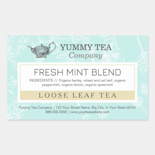 Green Mint - Losse Leaf Theelabel Sticker (Voorkant)