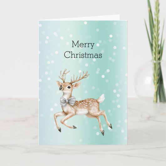 Green Mint Ombre Confetti Deer Christmas Kaart (Voorkant)