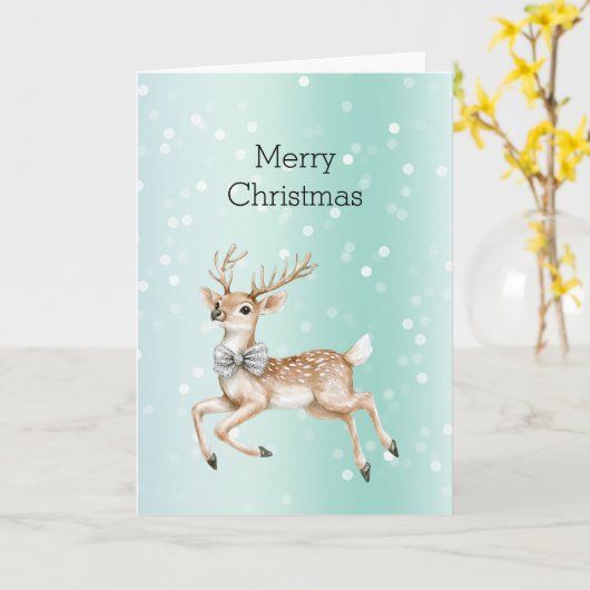 Green Mint Ombre Confetti Deer Christmas Kaart (Gele Bloem)