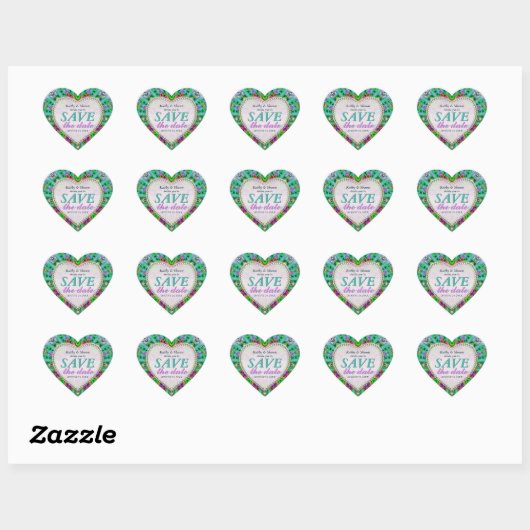 Green Mint & Pink Save the Date Heart Stickers (Vel)