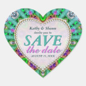 Green Mint & Pink Save the Date Heart Stickers (Voorkant)