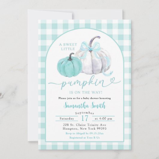 Green Mint Preppy Pumpkin Herfst Baby shower Kaart (Voorkant)