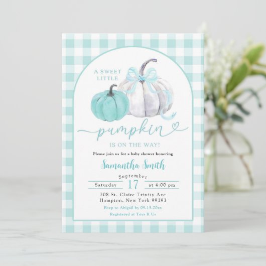 Green Mint Preppy Pumpkin Herfst Baby shower Kaart (Staand voorkant)