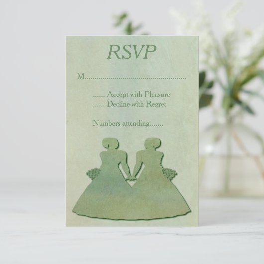 Green Mint Rustic Lesbian Wedding RSVP (Staand voorkant)