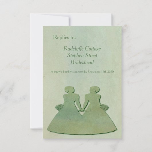 Green Mint Rustic Lesbian Wedding RSVP (Achterkant)