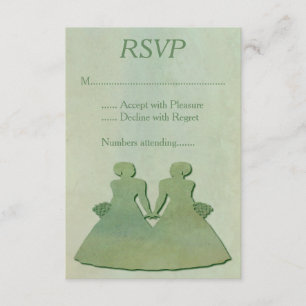 Green Mint Rustic Lesbian Wedding RSVP Kaartje