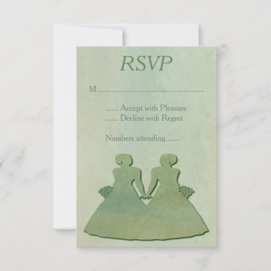 Green Mint Rustic Lesbian Wedding RSVP Kaartje (Voorkant)
