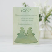 Green Mint Rustic Lesbian Wedding RSVP Kaartje (Staand voorkant)