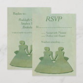 Green Mint Rustic Lesbian Wedding RSVP Kaartje (Voorkant / Achterkant)
