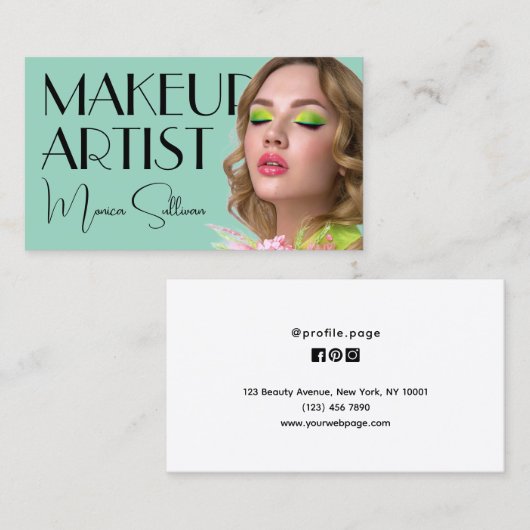 Green mint tone makeup artist visitekaartje (Voorkant / Achterkant)