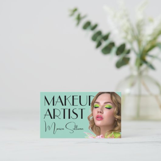 Green mint tone makeup artist visitekaartje (Staand voorkant)