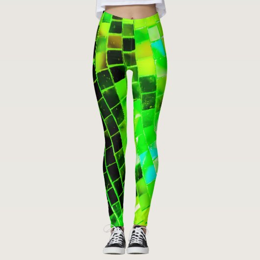 Green Mirrored Disco Ball Leggings (Voorkant)