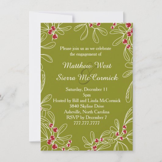 Green Mistletoe Holiday Engagement Party Kaart (Voorkant)