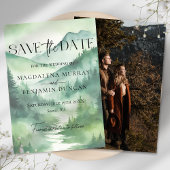 Green Misty Mountains Pine Trees Trouwfoto Save The Date