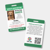 Green Mobility Assistance Dog Logo QR Foto-ID Badge (Voor- en achterkant)