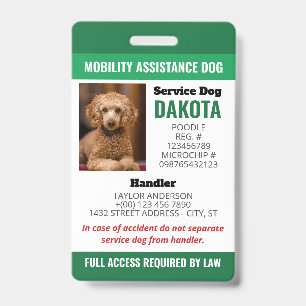 Green Mobility Assistance Dog Logo QR Foto-ID Badge