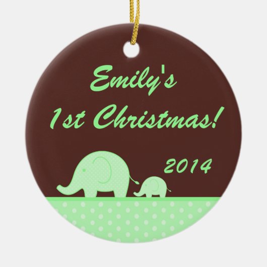 Green Mod Elephant Jung Personal Name Ornament (Voorkant)