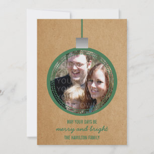 Green Mod Ornament Holiday Photo Flat Kaart