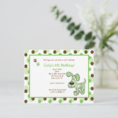 GREEN MOD PUPPY Boy or Girl Birthday Invitations Kaart (Staand voorkant)