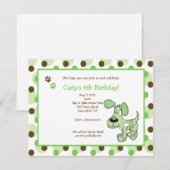 GREEN MOD PUPPY Boy or Girl Birthday Invitations Kaart (Voorkant / Achterkant)