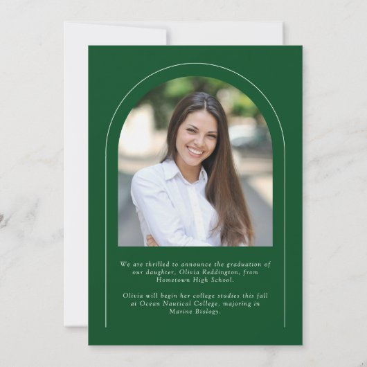 Green Modern 2 Photo Arch Afstuderen Aankondiging (Achterkant)