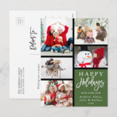 Green Modern 5 Photo Collage Kerstmis Feestdagenkaart (Voorkant / Achterkant)