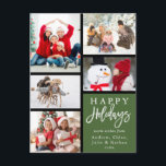 Green Modern 5 Photo Collage Kerstmis Feestdagenkaart<br><div class="desc">Moderne Kerstmis | Het briefkaart van de feestdag is geïnspireerd op "Piet Mondrian" "Composition" abstract kunstwerk met 5 foto's. Stuur een vakantiewenk naar je familie en vrienden.</div>