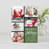 Green Modern 5 Photo Collage Kerstmis Feestdagenkaart (Staand voorkant)