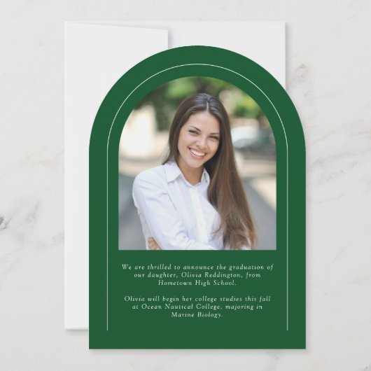 Green Modern Arch 2 Foto Afstuderen Aankondiging (Achterkant)