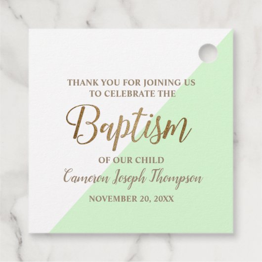 Green modern Baby baptisme naam bedankt Bedankjes Labels (Achterkant)