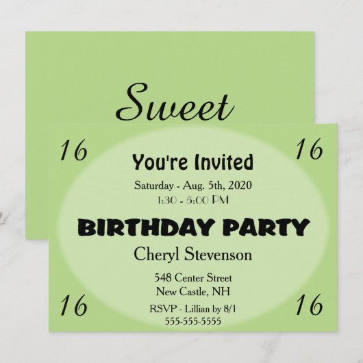 Green Modern Birthday Invitation Kaart (Voorkant / Achterkant)