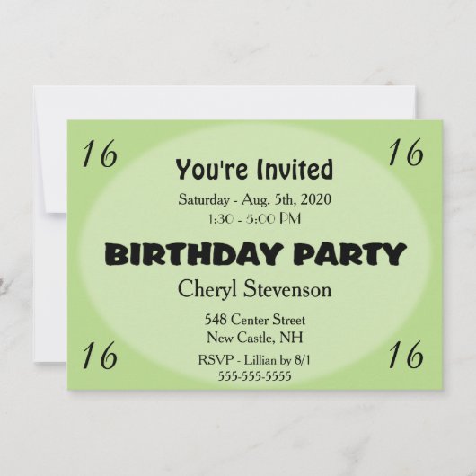 Green Modern Birthday Invitation Kaart (Voorkant)