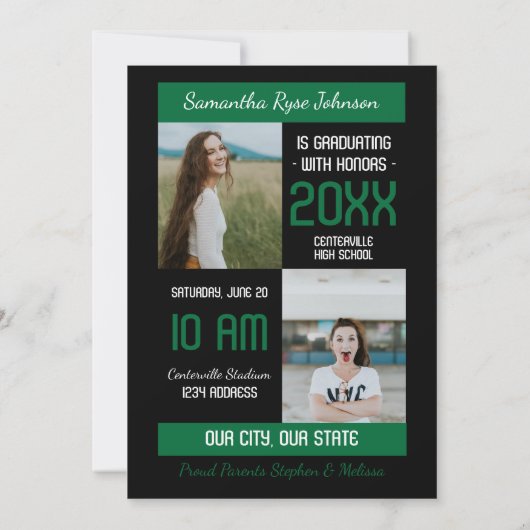 Green Modern Block 3-Photo Afstuderen Kaart (Achterkant)