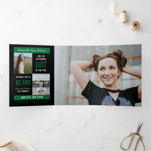 Green Modern Block 5-Photo Afstuderen Drieluik Uitnodiging (Binnen)