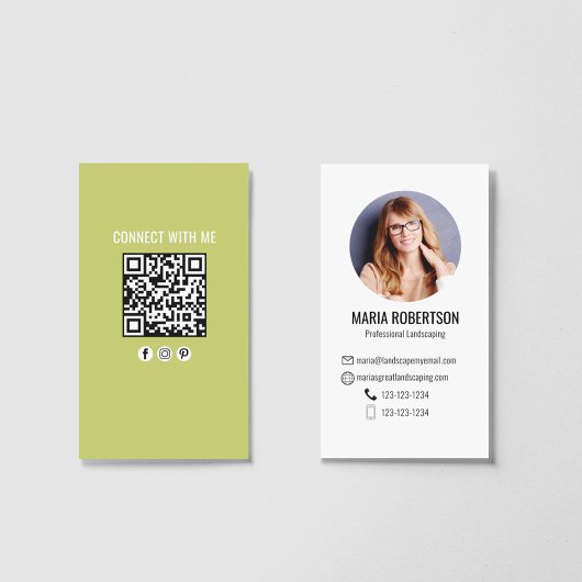 Green Modern Business Photo QR Code Business Card Visitekaartje