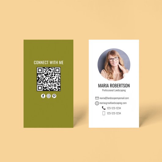 Green Modern Business Photo QR Code Business Card Visitekaartje