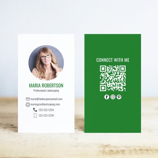 Green Modern Business Photo QR Code Visitekaartje