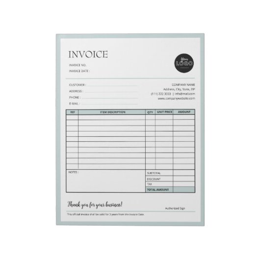 Green Modern Business Quotation Invoice Forms Notitieblok (Linkerzijde)