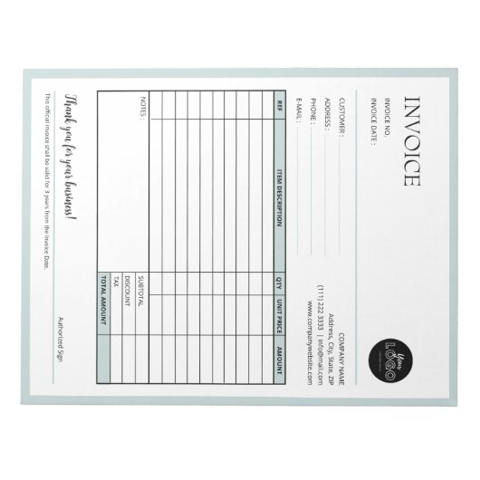 Green Modern Business Quotation Invoice Forms Notitieblok (Voorkant)