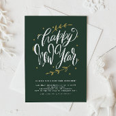 Green Modern Calligraphy and Wreath New Year Party Kaart